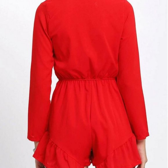 SHEIN Deep V Neck Ruffle Romper - Picture 2 of 5